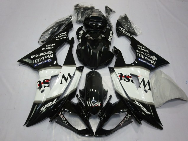 2008-2016 Glossy Black White West Michelin Yamaha R6 Motorcycle Fairings