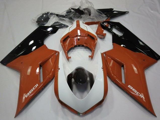 2007-2014 Brown White Glossy Black Ducati 1098 Motorcycle Fairings