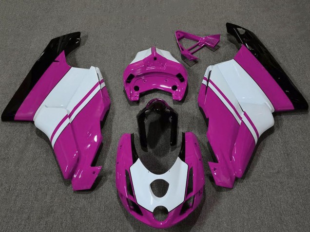 2003-2004 White Pink Glossy Black Ducati 749 999 Motorcycle Fairings