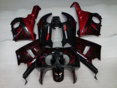 1990-1999 Glossy Black Red Flame Honda CBR400RR NC29 Motorcycle Fairings