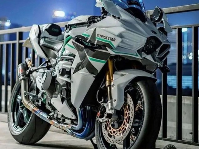 2015-2022 White with Green Lines Kawasaki Ninja H2 Motorcycle Fairings