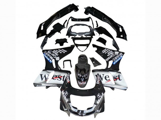 1993-2007 Glossy Black White West Kawasaki ZZR400 Motorcycle Fairings
