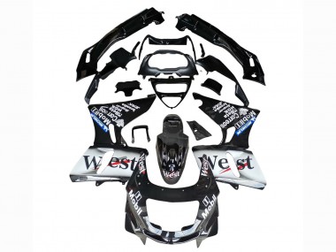 1998-2003 Glossy Black White West Kawasaki ZZR600 Motorcycle Fairings