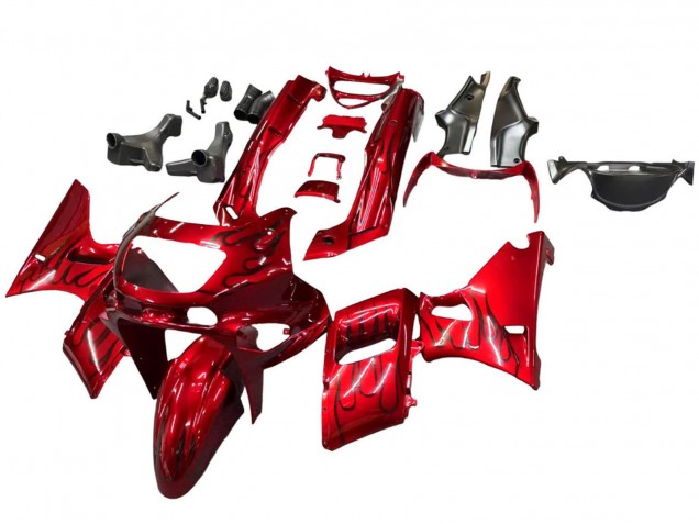 1998-2003 Red with Black Flame Kawasaki ZZR600 Motorcycle Fairings