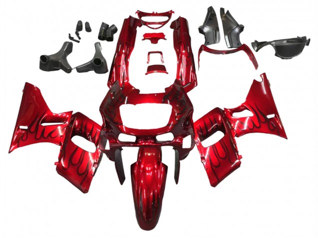 1998-2003 Red with Black Flame Kawasaki ZZR600 Motorcycle Fairings