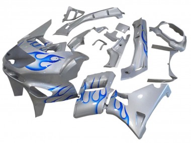 1993-2007 White Blue Flame Kawasaki ZZR400 Motorcycle Fairings