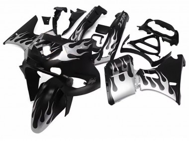 1998-2003 Glossy Black Silver Flame Kawasaki ZZR600 Motorcycle Fairings