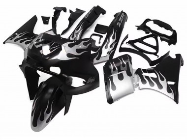 1998-2003 Glossy Black Silver Flame Kawasaki ZZR600 Motorcycle Fairings