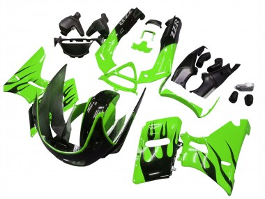 1993-2007 Green Glossy Black Flame Kawasaki ZZR400 Motorcycle Fairings