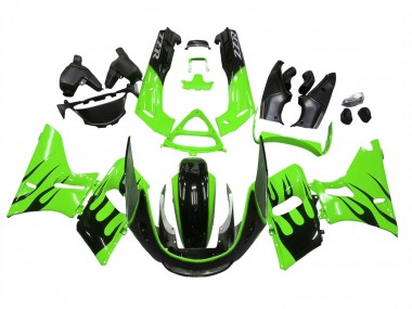 1998-2003 Green Glossy Black Flame Kawasaki ZZR600 Motorcycle Fairings