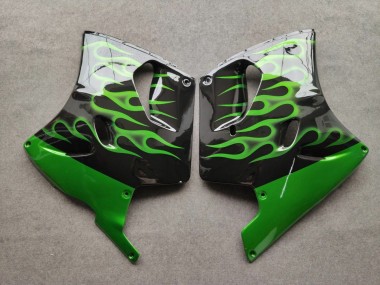 1993-2003 Glossy Black Green Flame Kawasaki ZZR1100 Motorcycle Fairings