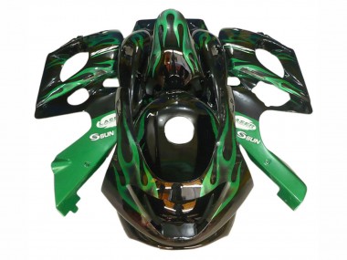 1996-2007 Black with Dark Green Flame Yamaha YZF600R Thundercat Motorcycle Fairings