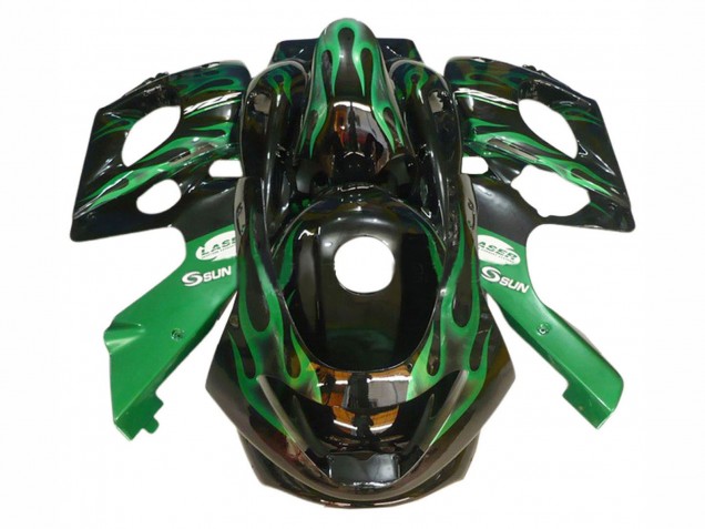 1996-2007 Black with Dark Green Flame Yamaha YZF600R Thundercat Motorcycle Fairings
