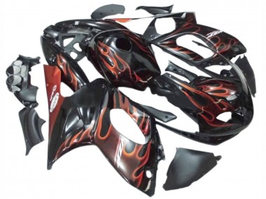 1996-2007 Black with Dark Orange Flame Yamaha YZF600R Thundercat Motorcycle Fairings