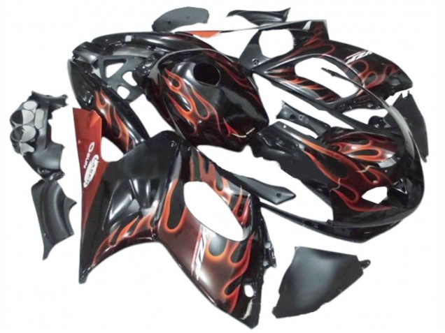 1996-2007 Black with Dark Orange Flame Yamaha YZF600R Thundercat Motorcycle Fairings