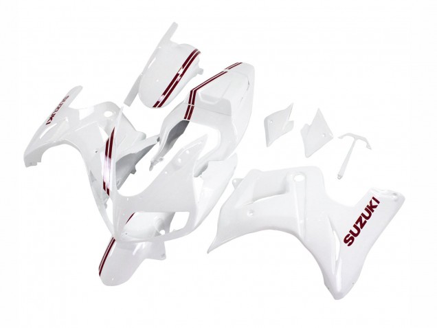 2003-2013 White with Dark Red Lines Suzuki SV650 Motorcycle Fairings