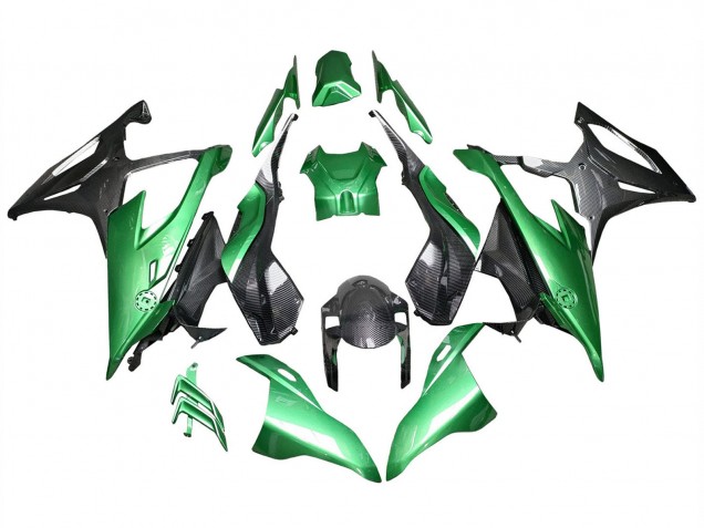 2019-2022 Glossy Black Green Carbon Fiber BMW S1000RR Motorcycle Fairings