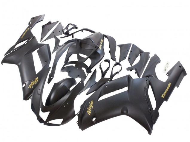 2007-2008 Matte Black with Yellow Logo Ninja Kawasaki ZX6R Motorcycle Fairings