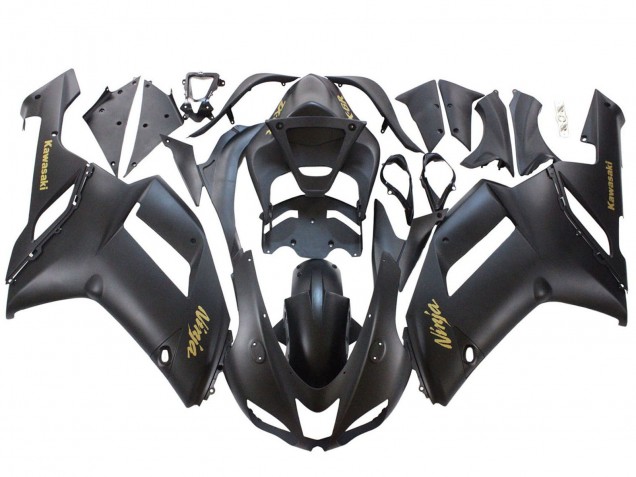 2007-2008 Matte Black with Yellow Logo Ninja Kawasaki ZX6R Motorcycle Fairings