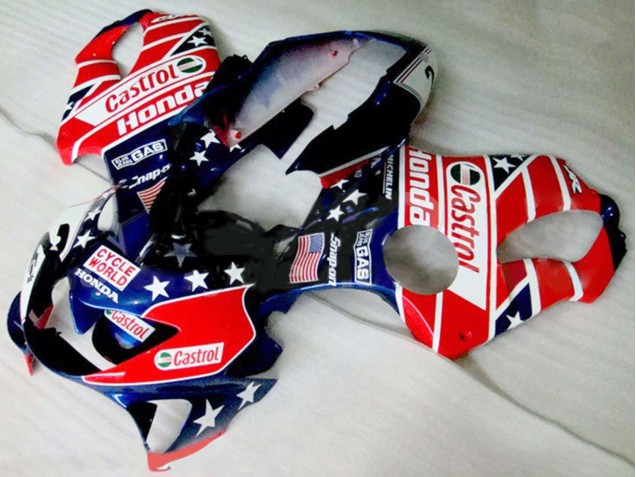 1999-2000 Red White Blue Glossy Black Star Castrol Honda CBR600 F4 Motorcycle Fairings