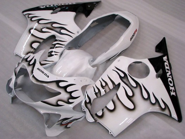 1999-2000 White Glossy Black Flame Honda CBR600 F4 Motorcycle Fairings
