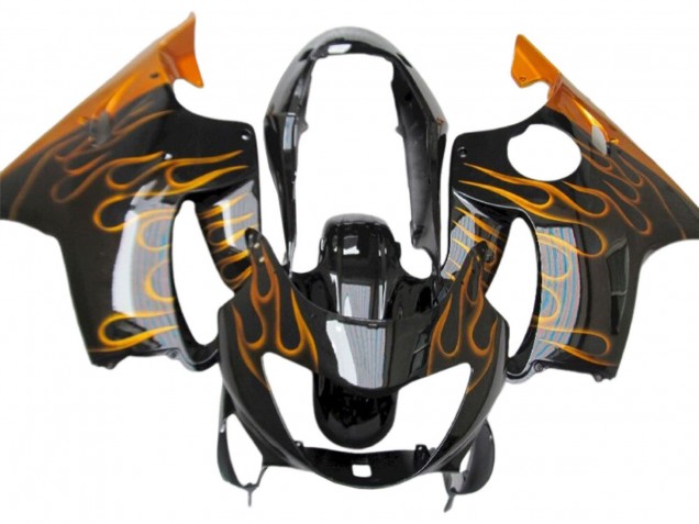 1999-2000 Glossy Black Gold Flame Honda CBR600 F4 Motorcycle Fairings