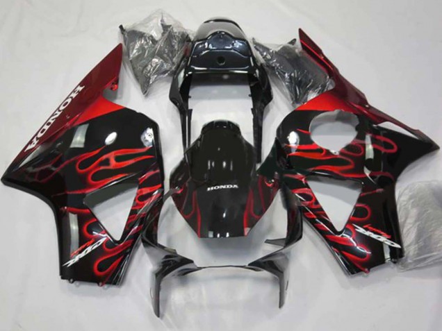 2002-2003 Glossy Black Red Flame Honda CBR900RR 954 Motorcycle Fairings