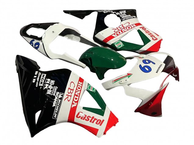 2002-2003 White Red Green Glossy Black Castrol Honda CBR900RR 954 Motorcycle Fairings