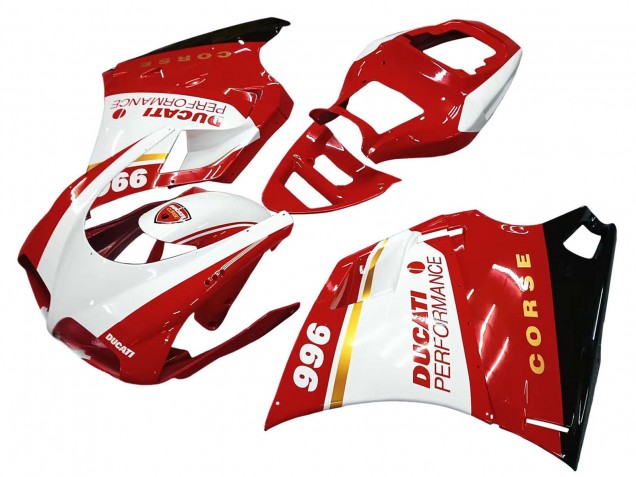 1993-2005 White Red Gold Glossy Black Corse Performance Ducati 996 Motorcycle Fairings