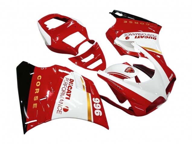 1993-2005 White Red Gold Glossy Black Corse Performance Ducati 996 Motorcycle Fairings