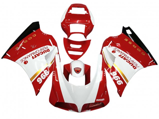 1993-2005 White Red Gold Glossy Black Corse Performance Ducati 996 Motorcycle Fairings