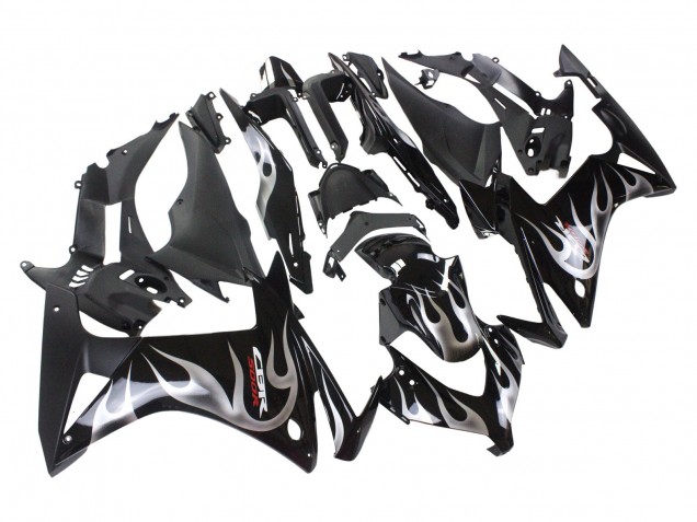 2013-2015 Glossy Black Silver Flame Honda CBR500R Motorcycle Fairings