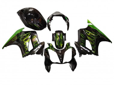 2002-2013 Glossy Black Green Flame Honda VFR 800 Motorcycle Fairings