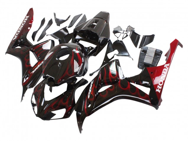 2006-2007 Glossy Black Red Flame Honda CBR1000RR Motorcycle Fairing