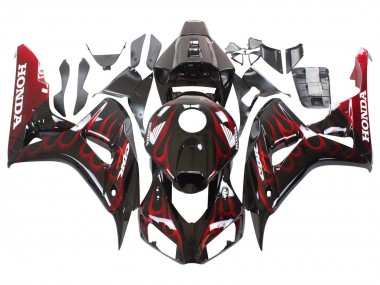 2006-2007 Glossy Black Red Flame Honda CBR1000RR Motorcycle Fairing