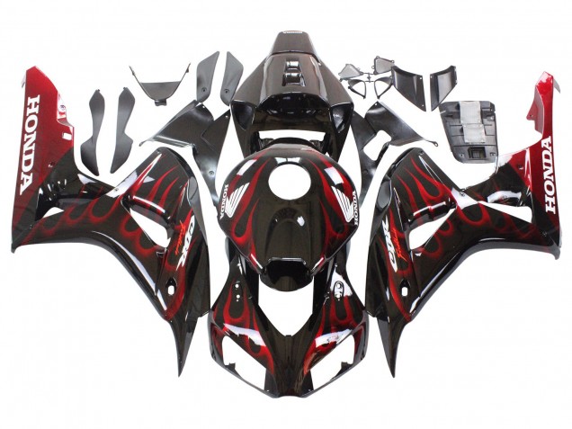 2006-2007 Glossy Black Red Flame Honda CBR1000RR Motorcycle Fairing