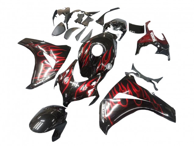 2008-2011 Glossy Black Red Flame Honda CBR1000RR Motorcycle Fairing