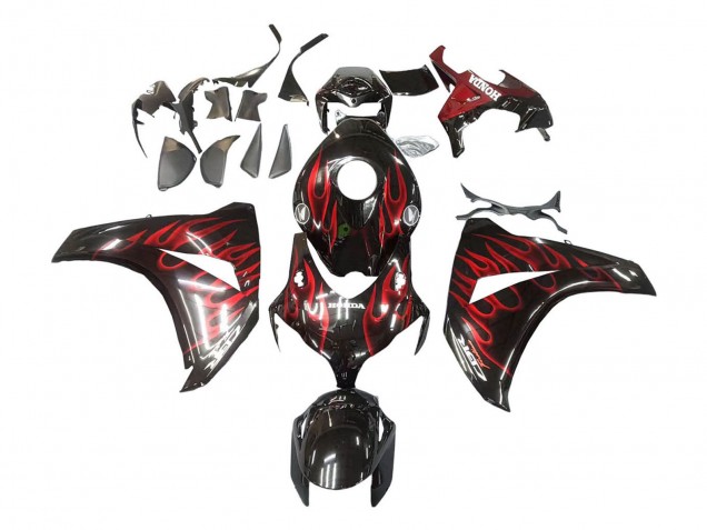 2008-2011 Glossy Black Red Flame Honda CBR1000RR Motorcycle Fairing