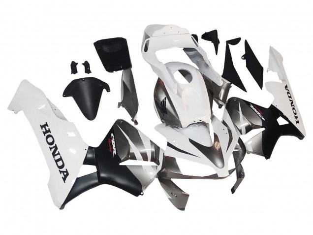 2003-2004 White Matte Black Racing Honda CBR600RR Motorcycle Fairings