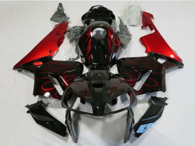 2005-2006 Glossy Black Red Flame Honda CBR600RR Motorcycle Fairing