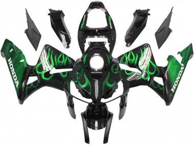2005-2006 Glossy Black Green Flame Honda CBR600RR Motorcycle Fairings