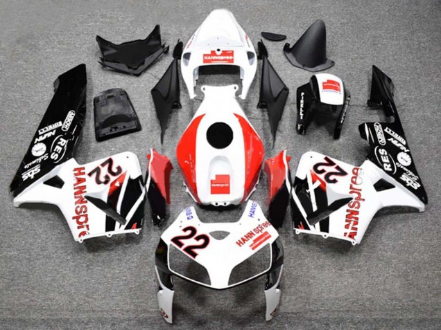 2005-2006 White Red Glossy Black HannSpree 22 Honda CBR600RR Motorcycle Fairings