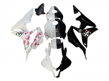 2007-2008 White Cherry Blossom Glossy Black Split Honda CBR600RR Motorcycle Fairings