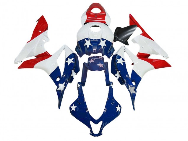 2007-2008 White Blue Red Star Honda CBR600RR Motorcycle Fairings