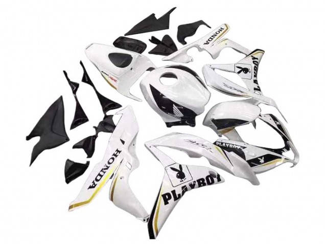 2007-2008 White Gold Glossy Black Playboy Honda CBR600RR Motorcycle Fairing