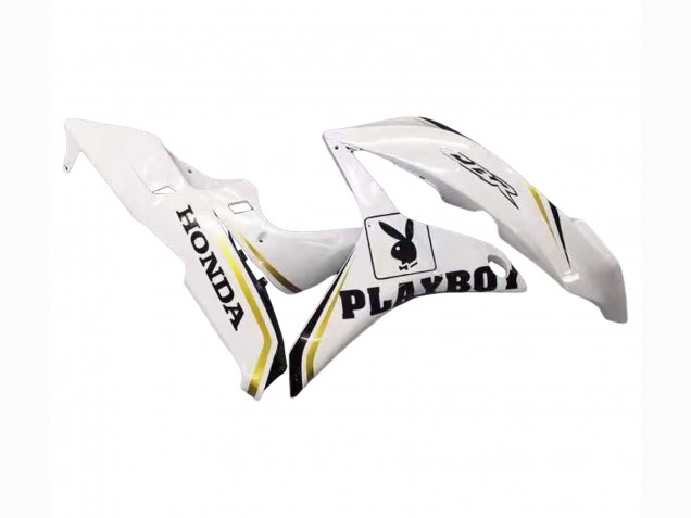 2007-2008 White Gold Glossy Black Playboy Honda CBR600RR Motorcycle Fairing