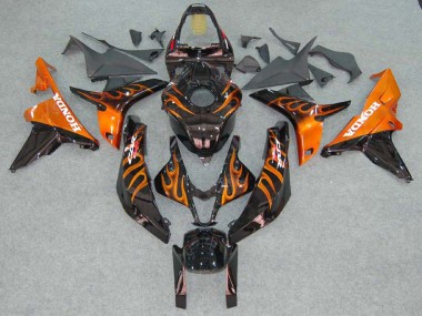 2007-2008 Glossy Black Orange Flame Honda CBR600RR Motorcycle Fairings