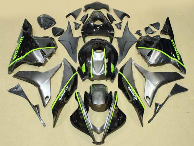 2009-2012 Silver Glossy Black with Fluorescent Green Lines Honda CBR600RR Motorcycle Fairings