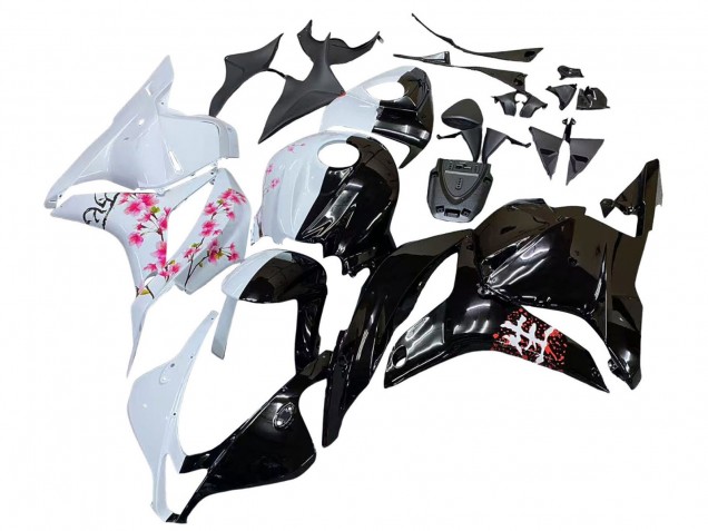2009-2012 White Cherry Blossom Glossy Black Honda CBR600RR Motorcycle Fairings