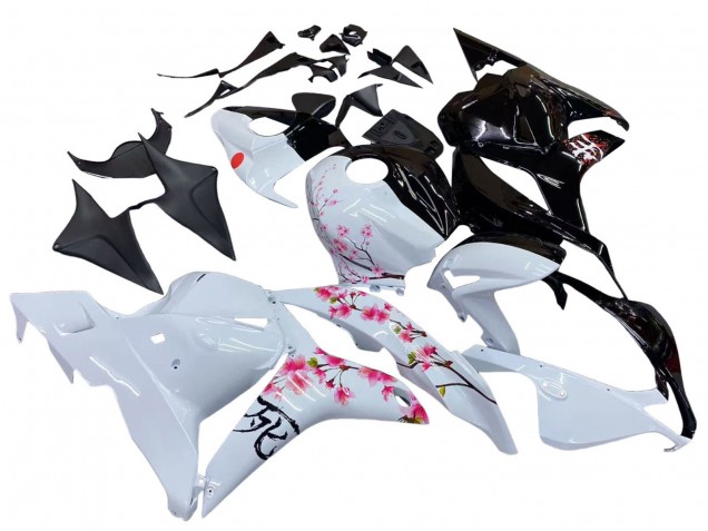 2009-2012 White Cherry Blossom Glossy Black Honda CBR600RR Motorcycle Fairings